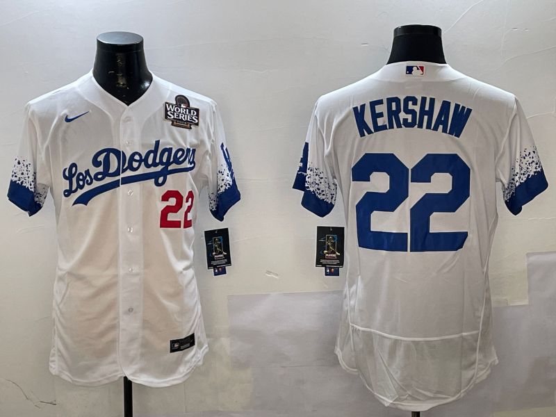 Men Los Angeles Dodgers 22 Kershaw White City Edition Elite Nike 2025 MLB Jersey style 5
